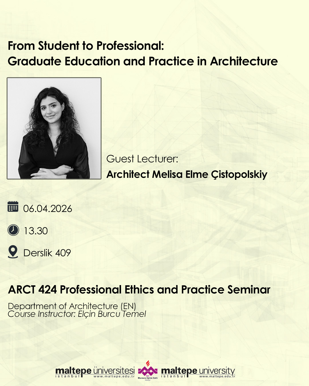 "From Student to Professional: Graduate Education and Practice in Architecture" titled seminar